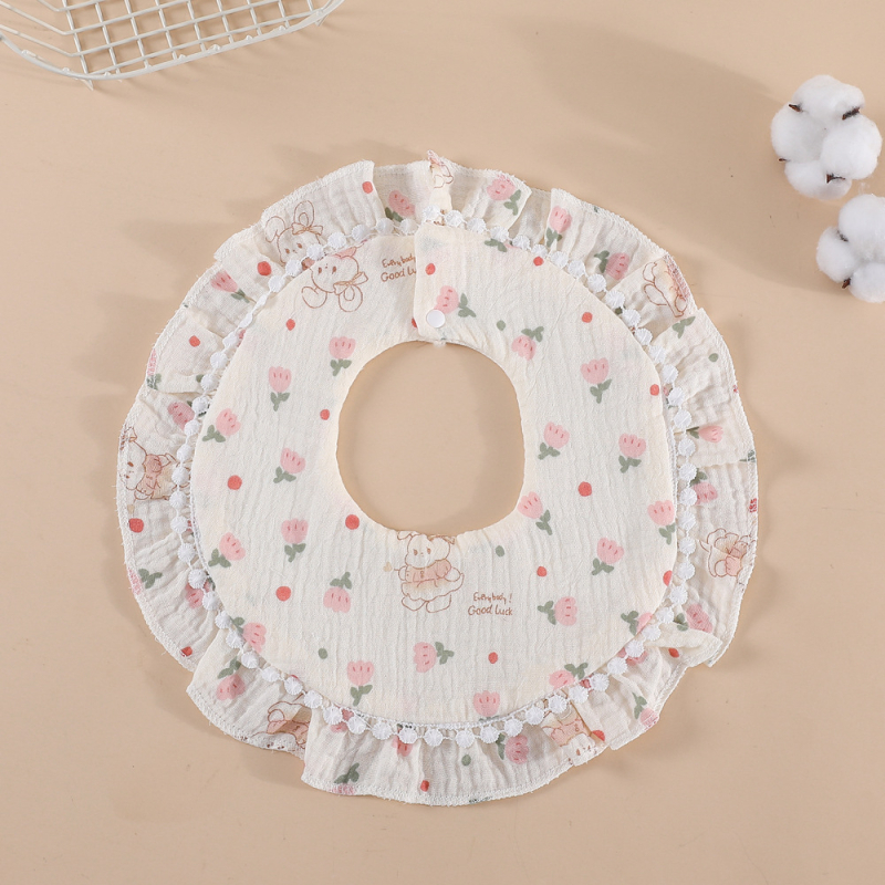 Bērnu lakatiņš ar mežģīni, 6 slāņu kokvilnas gáze, ūdensizturīgs, bērniem 0–1 gads, Elegant