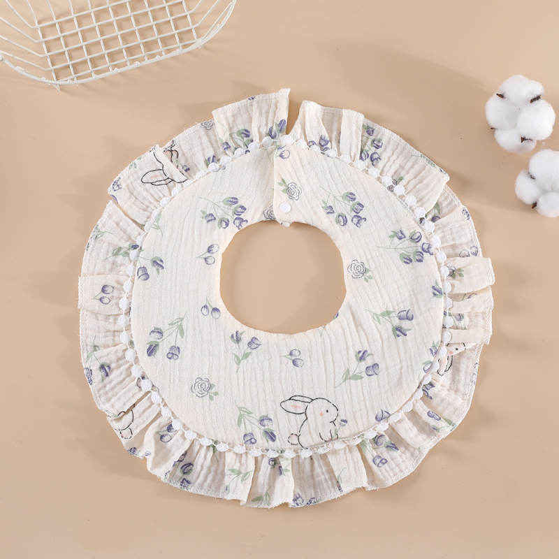 Bērnu lakatiņš ar mežģīni, 6 slāņu kokvilnas gáze, ūdensizturīgs, bērniem 0–1 gads, Elegant