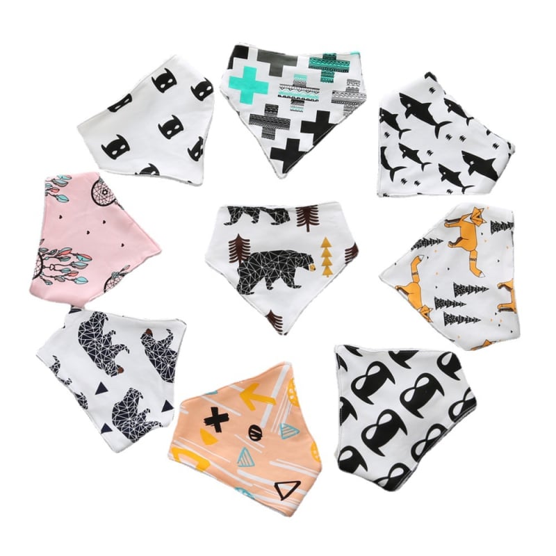 Zīdaiņu trīsstūrveida lūdzi ar divām aizdēmēm, kokvilna, uzsūcoša, zīmējums ar dzīvniekiem/animācijām, piemērots zīdaiņiem un bērniem līdz 3 gadu vecumam