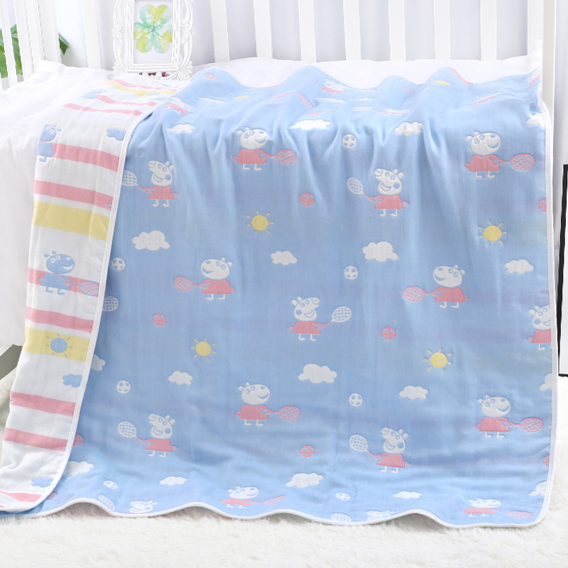 Gyerekeknek szóló hatrétegű géz törölköző 100% pamutból, Jacquard szövés, >500 g, logóval testre szabható, rajzfilm mintázat