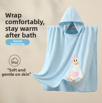 Gyerek kapucnis törölköző-köpeny coral fleece-ből, 120D szál, 400–500 g tömeg, varrás, karikatúra minta