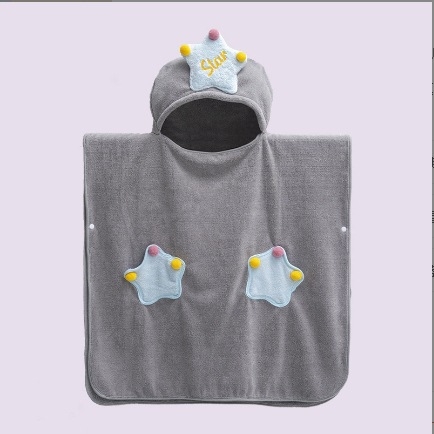 Gyerek kapucnis törölköző-köpeny coral fleece-ből, 120D szál, 400–500 g tömeg, varrás, karikatúra minta