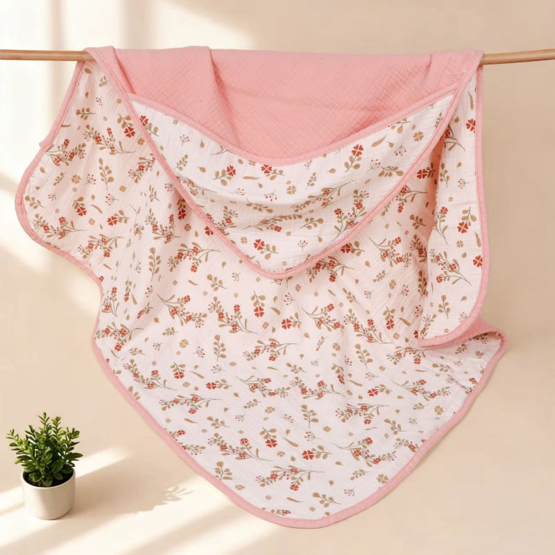 Zīdaiņu kapuces pleds no tīras kokvilnas – četrslāņu gāze, kokvilnas audums, piemērots zīdaiņiem un maziem bērniem (1–3 gadi)