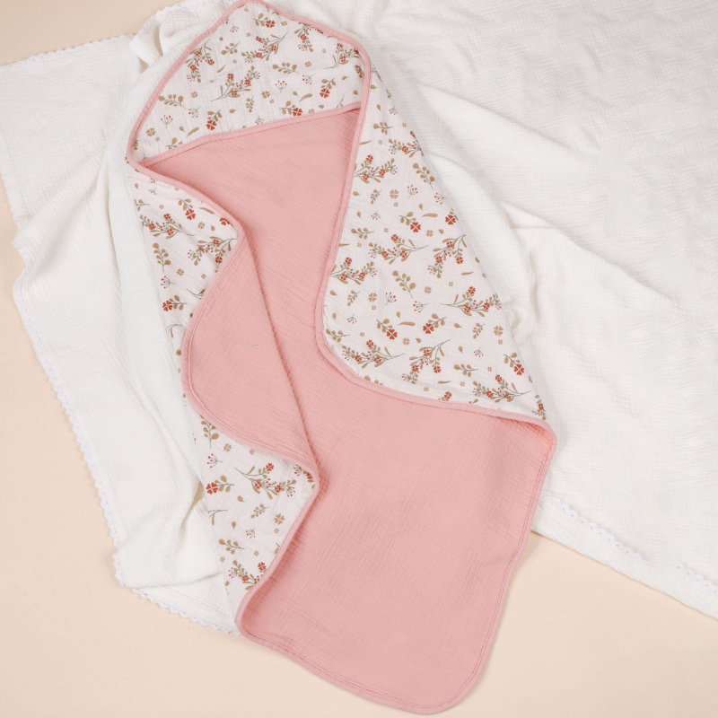 Zīdaiņu kapuces pleds no tīras kokvilnas – četrslāņu gāze, kokvilnas audums, piemērots zīdaiņiem un maziem bērniem (1–3 gadi)