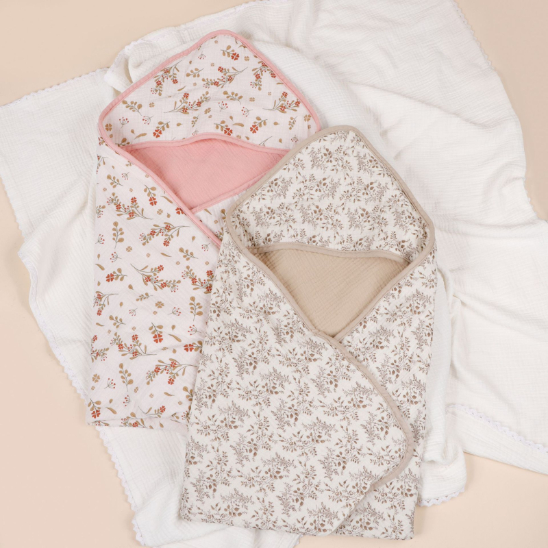 Zīdaiņu kapuces pleds no tīras kokvilnas – četrslāņu gāze, kokvilnas audums, piemērots zīdaiņiem un maziem bērniem (1–3 gadi)