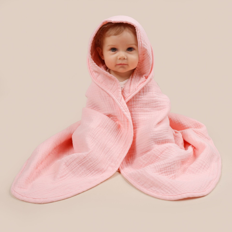 Zīdaiņu kapuces pleds no tīras kokvilnas – četrslāņu gāze, kokvilnas audums, piemērots zīdaiņiem un maziem bērniem (1–3 gadi)