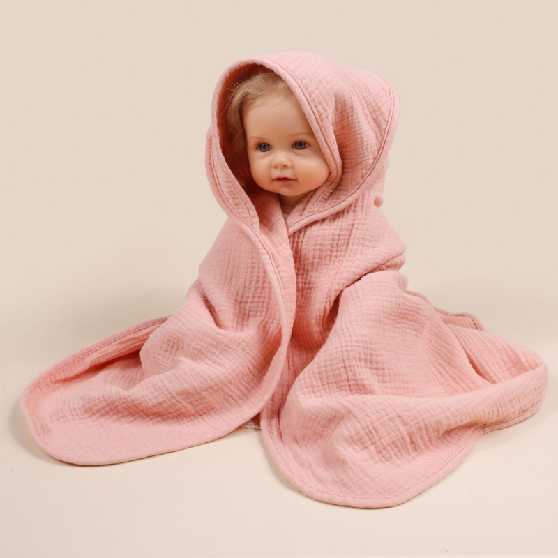 Zīdaiņu kapuces pleds no tīras kokvilnas – četrslāņu gāze, kokvilnas audums, piemērots zīdaiņiem un maziem bērniem (1–3 gadi)