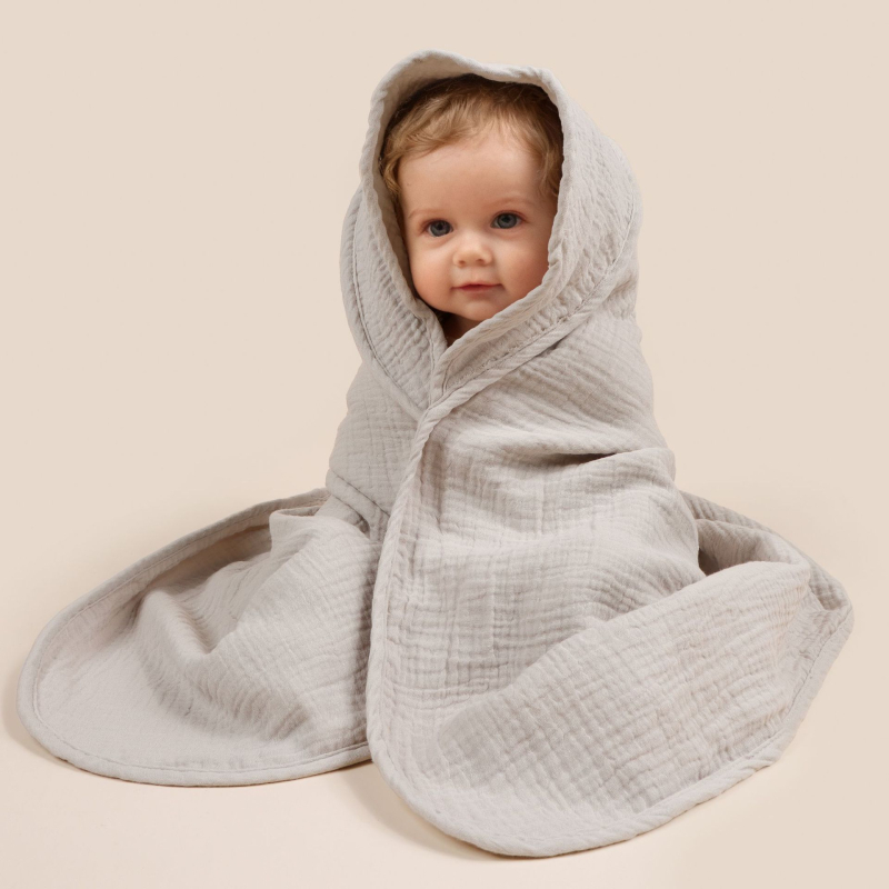 Zīdaiņu kapuces pleds no tīras kokvilnas – četrslāņu gāze, kokvilnas audums, piemērots zīdaiņiem un maziem bērniem (1–3 gadi)