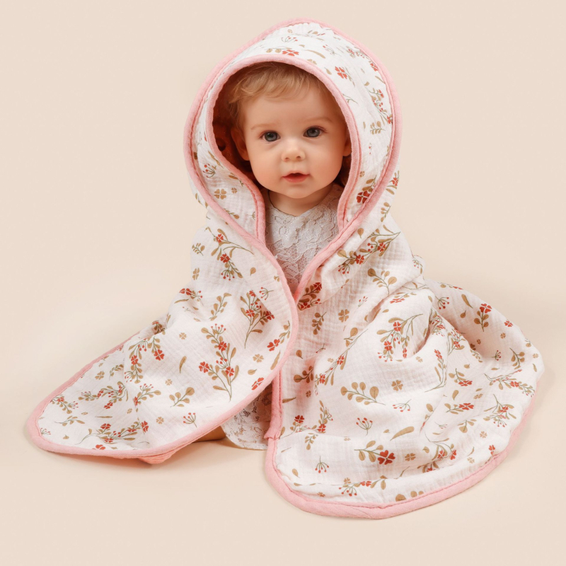 Zīdaiņu kapuces pleds no tīras kokvilnas – četrslāņu gāze, kokvilnas audums, piemērots zīdaiņiem un maziem bērniem (1–3 gadi)