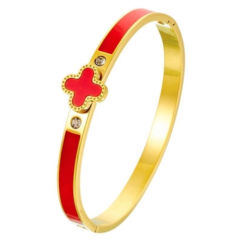 Sieviešu rokassprādze no titāna tērauda, minimālistisks dizains, elektroplatinēts pārklājums, četrlapu zieda motīvs, svars 0.01