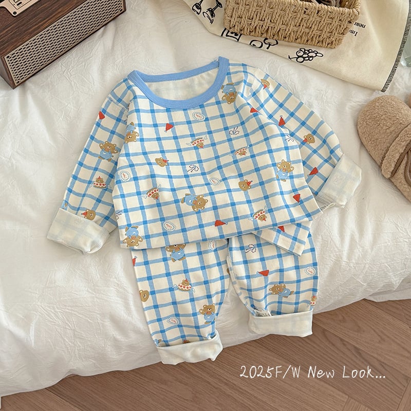 Bērnu divdaļīgs kokvilnas komplekts: garais top ar garām piedurknēm un bikses, universāls, 95% kokvilna, vecuma 3–8 gadi, ikdienas mājas apģērbs, raksti: svītras, kvadrāti, karikatūras