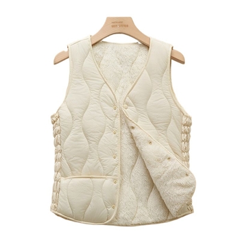 Sieviešu ziemas veste ar fleece iekšpusi, poliesterā pildījums, V kakls, A līnijas siluets, vienrindas pogu aizdare, parastā garuma (50–65 cm)