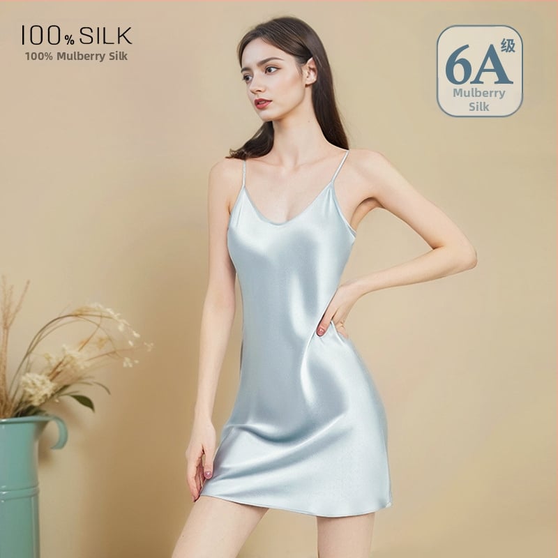 Sieviešu mulberry zīda naktskleita, cami stila, bez piedurknēm, V kakla izgriezums, īss garums, vissezonu mājas miega apģērbs