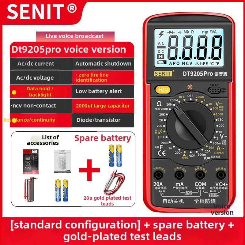 Yisheng zīmola balss vadīts digitālais multimetrs ar automātisku balss paziņojumu, augsta precizitāte, ugunsizturīgs, 40 gab. demontāžas komplekts