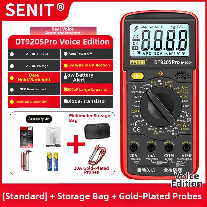 Yisheng zīmola balss vadīts digitālais multimetrs ar automātisku balss paziņojumu, augsta precizitāte, ugunsizturīgs, 40 gab. demontāžas komplekts
