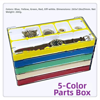Pulksteņu labošanas instrumentu komplekts un detaļu uzglabāšanas kārba, zhilan, ABS plastmasa, 5 komplekti, pulksteņu detaļu kastīte, mājas lietošanai, vidējā sistēma