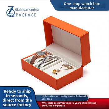 PU atveriama laikrodžių dėžutė poroms – laikrodžio ir kaklo grandinėlės komplektas, juvelyrikos įpakavimas, modelis zx20210621, auksinė spauda