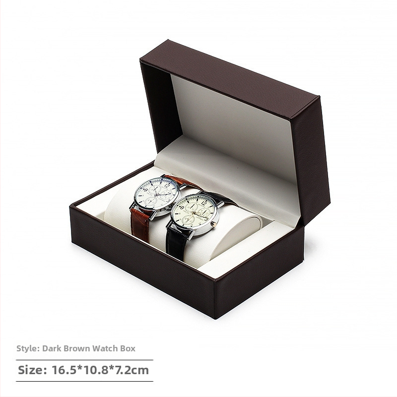 PU atveriama laikrodžių dėžutė poroms – laikrodžio ir kaklo grandinėlės komplektas, juvelyrikos įpakavimas, modelis zx20210621, auksinė spauda