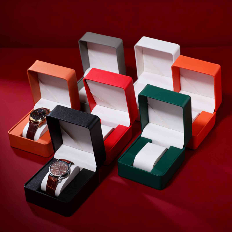 PU ādas pulksteņa kastīte ar noapaļotiem stūriem, iekšējais nodalījums, atverams vāciņš, juvelierizstrādājumu iepakojums