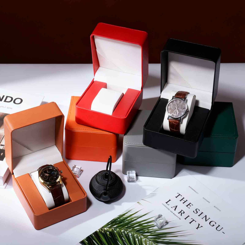 PU ādas pulksteņa kastīte ar noapaļotiem stūriem, iekšējais nodalījums, atverams vāciņš, juvelierizstrādājumu iepakojums