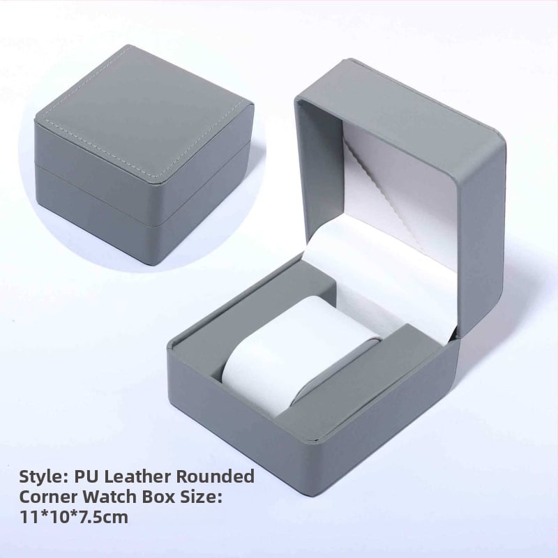 PU ādas pulksteņa kastīte ar noapaļotiem stūriem, iekšējais nodalījums, atverams vāciņš, juvelierizstrādājumu iepakojums