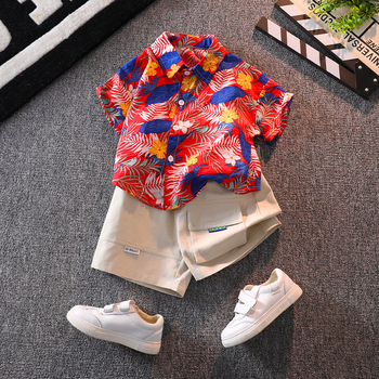 Vaikiškas komplektas: gėlių dizaino trumpom rankovėm marškinėliai ir šortai, 90% medvilnė, vasara, 3-8 metų