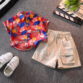 Vaikiškas komplektas: gėlių dizaino trumpom rankovėm marškinėliai ir šortai, 90% medvilnė, vasara, 3-8 metų