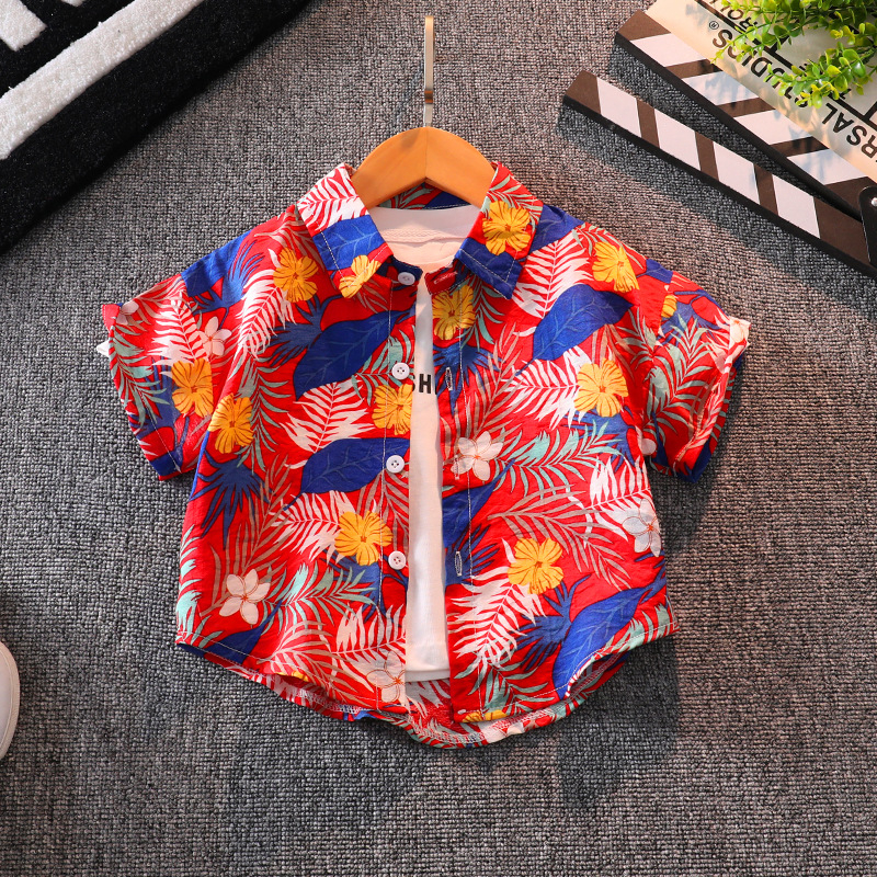 Vaikiškas komplektas: gėlių dizaino trumpom rankovėm marškinėliai ir šortai, 90% medvilnė, vasara, 3-8 metų