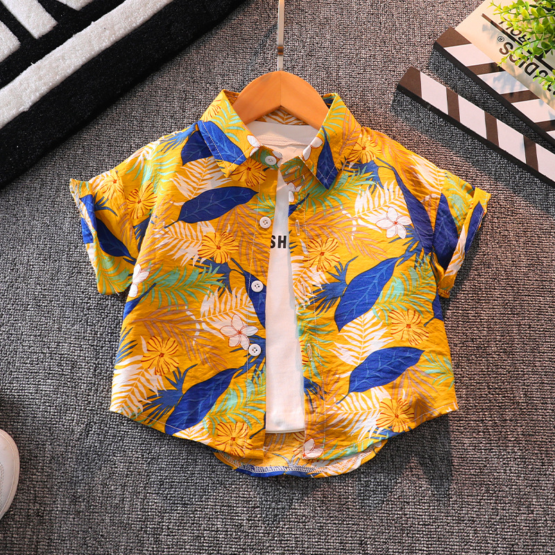 Vaikiškas komplektas: gėlių dizaino trumpom rankovėm marškinėliai ir šortai, 90% medvilnė, vasara, 3-8 metų