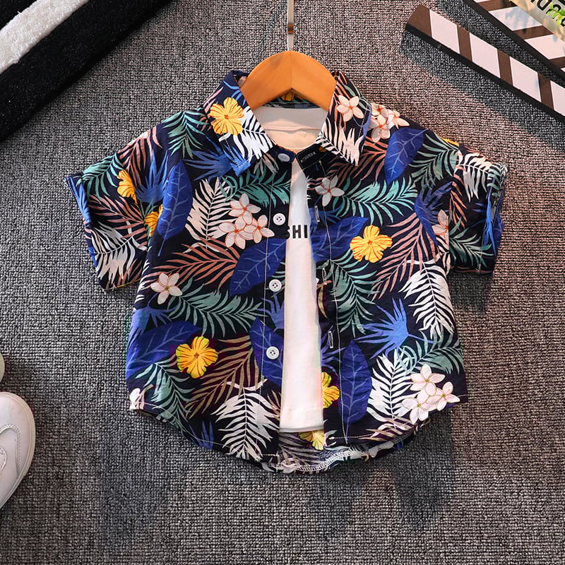 Vaikiškas komplektas: gėlių dizaino trumpom rankovėm marškinėliai ir šortai, 90% medvilnė, vasara, 3-8 metų