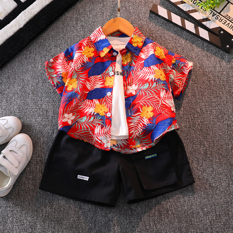 Vaikiškas komplektas: gėlių dizaino trumpom rankovėm marškinėliai ir šortai, 90% medvilnė, vasara, 3-8 metų