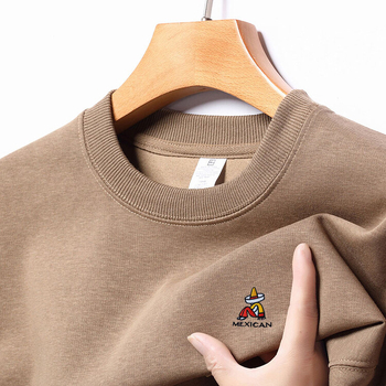 Ανδρικό βαμβακερό πουλόβερ με μακρύ μανίκι και στρογγυλή λαιμόκοψη, κέντημα για άνοιξη και φθινόπωρο