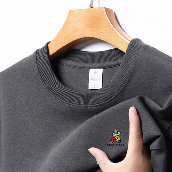 Ανδρικό βαμβακερό πουλόβερ με μακρύ μανίκι και στρογγυλή λαιμόκοψη, κέντημα για άνοιξη και φθινόπωρο