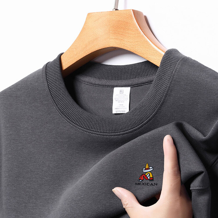 Ανδρικό βαμβακερό πουλόβερ με μακρύ μανίκι και στρογγυλή λαιμόκοψη, κέντημα για άνοιξη και φθινόπωρο