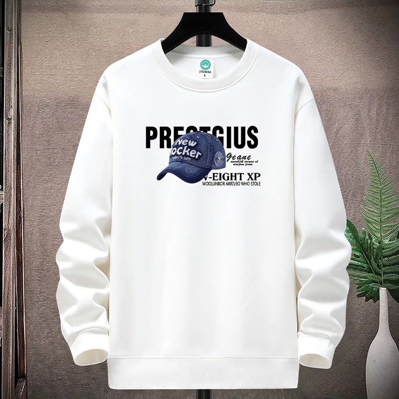 Muški fleece pulover s okruglim izrezom, dugi rukavi, otisak, poliester, opuštenog kroja