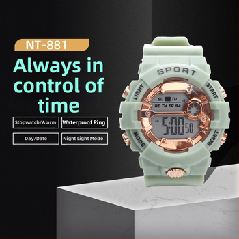 Terry elektroniskais pulkstenis ar NT-881 mehānismu, ciparu displejs, nakts apgaismojums, korpuss PVC un siksniņa PVC, universālais ikdienas sporta pulkstenis