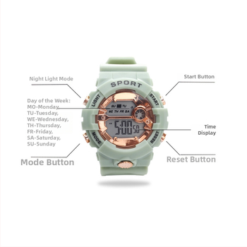 Terry elektroniskais pulkstenis ar NT-881 mehānismu, ciparu displejs, nakts apgaismojums, korpuss PVC un siksniņa PVC, universālais ikdienas sporta pulkstenis