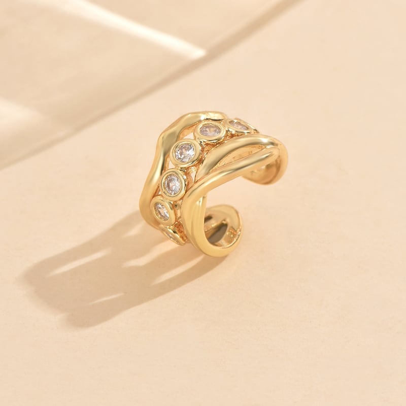 Bakrene naušnice s cirkonijem, ženski ležerni luksuzni stil, valoviti oblik