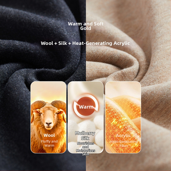 Tricou termic pentru bărbați din lână-mătase cu guler semiînalt, căptușit velur, grosime extra 301-350 g/m²