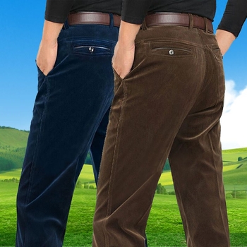 Ikdienas vīriešu bikses ar taisnu piegriezumu, augstu jostas līmeni, bieza kordūra audums ar poliestera piedevu, mikroelastība