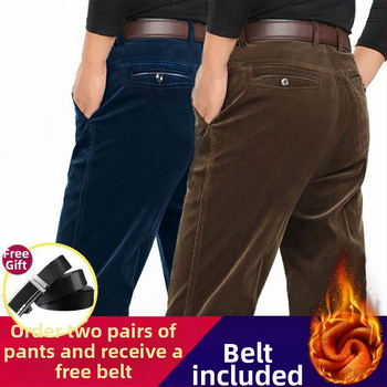 Ikdienas vīriešu bikses ar taisnu piegriezumu, augstu jostas līmeni, bieza kordūra audums ar poliestera piedevu, mikroelastība