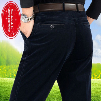 Ikdienas vīriešu bikses ar taisnu piegriezumu, augstu jostas līmeni, bieza kordūra audums ar poliestera piedevu, mikroelastība