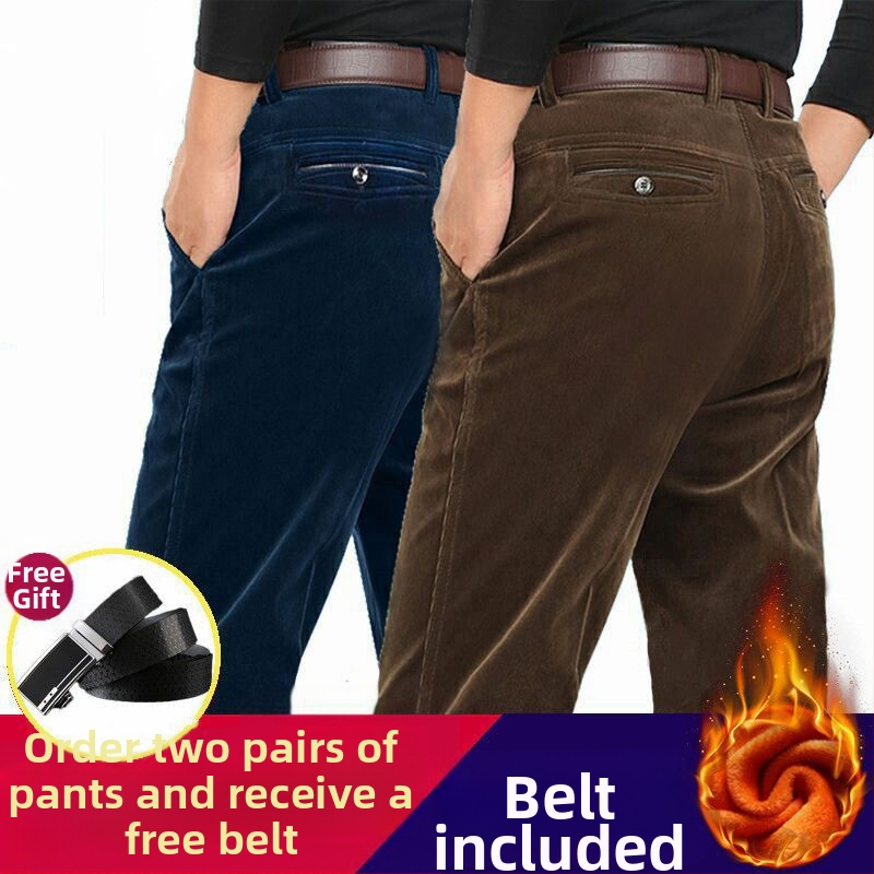 Ikdienas vīriešu bikses ar taisnu piegriezumu, augstu jostas līmeni, bieza kordūra audums ar poliestera piedevu, mikroelastība