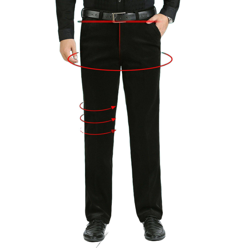 Ikdienas vīriešu bikses ar taisnu piegriezumu, augstu jostas līmeni, bieza kordūra audums ar poliestera piedevu, mikroelastība