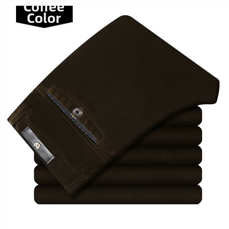 Ikdienas vīriešu bikses ar taisnu piegriezumu, augstu jostas līmeni, bieza kordūra audums ar poliestera piedevu, mikroelastība