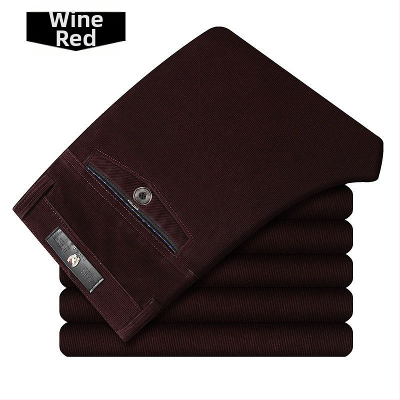 Ikdienas vīriešu bikses ar taisnu piegriezumu, augstu jostas līmeni, bieza kordūra audums ar poliestera piedevu, mikroelastība