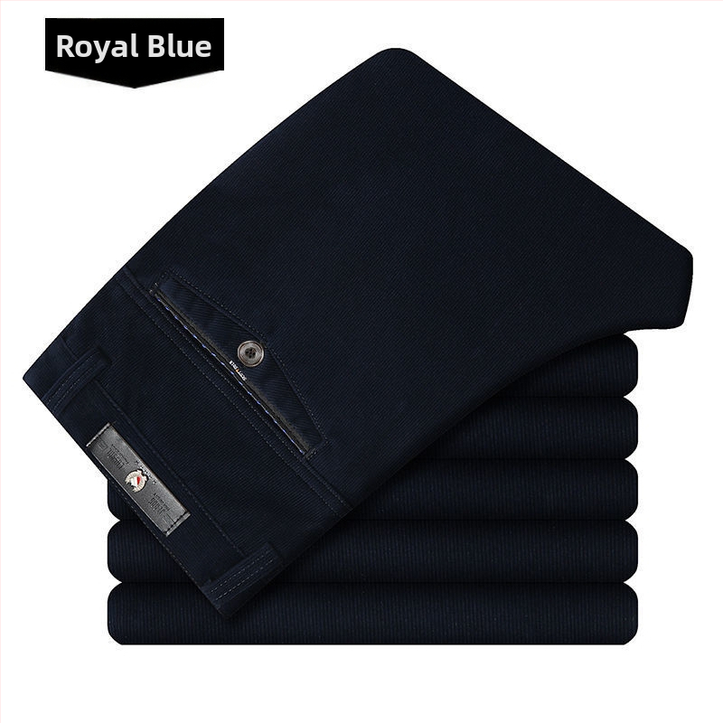 Ikdienas vīriešu bikses ar taisnu piegriezumu, augstu jostas līmeni, bieza kordūra audums ar poliestera piedevu, mikroelastība