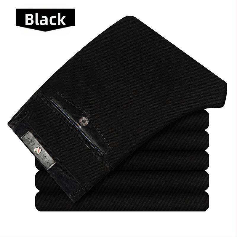 Ikdienas vīriešu bikses ar taisnu piegriezumu, augstu jostas līmeni, bieza kordūra audums ar poliestera piedevu, mikroelastība