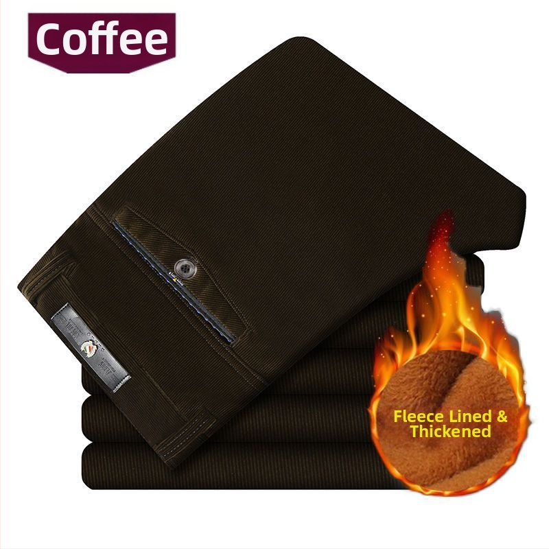 Ikdienas vīriešu bikses ar taisnu piegriezumu, augstu jostas līmeni, bieza kordūra audums ar poliestera piedevu, mikroelastība