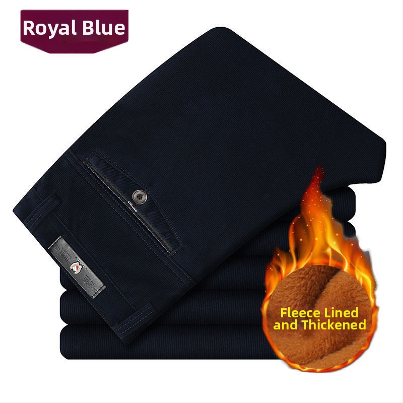 Ikdienas vīriešu bikses ar taisnu piegriezumu, augstu jostas līmeni, bieza kordūra audums ar poliestera piedevu, mikroelastība